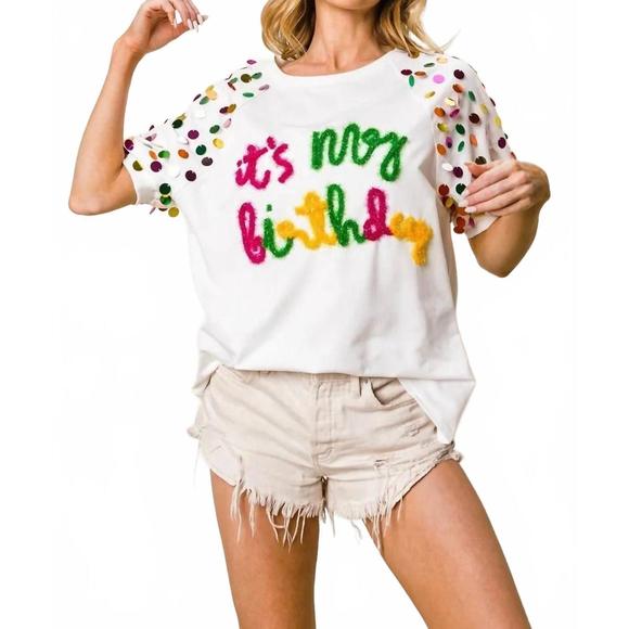 BiBi Touchdown Metallic Letter Vintage Washed Top